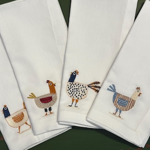 Embroidered Dinner Napkins | Cotton Dinner Napkins | Chicken Decor MUTED
