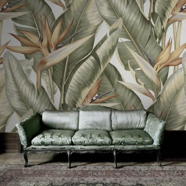 Banana Leaves Wallpaper |  Peel and Stick | Tropical Wallpaper | Wall Decore | Art Deco Wallpaper | Botanical Wallpaper | Leaf Wallpaper