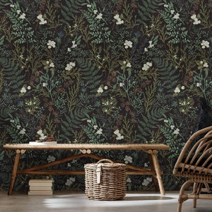 Tapeta samoprzylepna Dark Botanical: usuwalna fototapeta z motywem kwiatowym