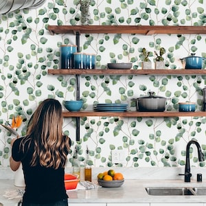 Green Leaves Wallpaper | Peel and Stick | Removable | Wall decore | Botanical Wallpaper | Modern Wallpaper | Leaves Wall Mural