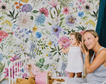Spring Floral Wallpaper |Peel and Stick Botanical Wallpaper | Renter Friendly