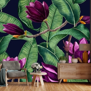 Botanical Leaves, Peel and Stick, Removable, Tropical Wallpaper, Exotic Wall Mural, Botanical Wallpaper, Art Deco Wallpaper, Wall Decore