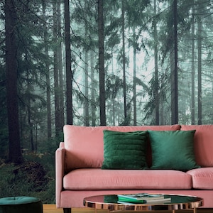 Forest Wallpaper | Peel and Stick | Mystic Forest Mural | Wall Decor | Art Deco Wallpaper | Foggy Forest Wallpaper | Room Decor | Wall Mural