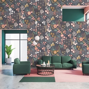 Floral Wallpaper | Peel and Stick | Art Deco Wallpaper | Floral Wall Mural | Wall Decore | Botanical Wallpaper | Botanical Wallpaper