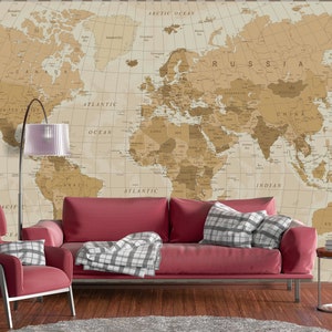 Weltkarten-Hintergrundbild | Kartenwandbild | Abziehen und aufkleben | Abnehmbar | Art Deco | Cooles Wandbild | Büro-Hintergrundbild | Wanddekoration