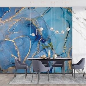 Carta da parati in marmo blu / Stacca e incolla / Carta da parati astratta / Carta da parati Art Déco / Carta da parati per soffitto / Murale blu / Decorazione per la casa