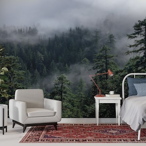 Forest Wallpaper | Peel and Stick | Misty Forest | Boho Wallpaper | Living Room Wallpaper | Wall Decore | Tree Wallpaper | Forest Wall Decal