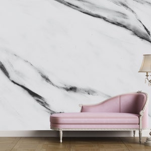 Marmo Statuario bianco con venature grigie / Stacca e incolla / Carta da parati in marmo / Carta da parati per soggiorno / Carta da parati moderna / Murale murale alla moda