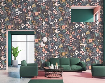 Blumentapete | Schälen und Aufkleben | Art Deco Tapete | Blumen Wandbild | Wandbild | Blumen Tapete | Florale Tapete