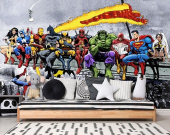 Superheroes Peel and Stick Wallpaper Removable Wallpaper Superhero ...