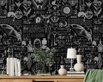 Alchemy Wallpaper: occult mystiek muurdecor, peel and stick, verwijderbaar