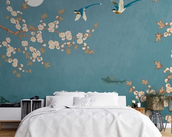 Chinoiserie Bird Wallpaper - Peel and Stick Removable Mural