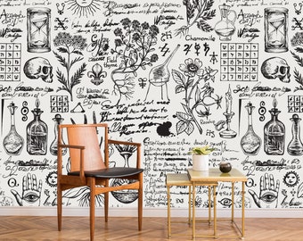 Medicine Themed Wallpaper | Medicine Herbal Wallpaper | Mystic Symbols | Peel and Stick | Removable | Apothecary Wallpaper | Retro Wallpaper