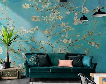 Almond Blossom by Van Gogh, Wallpaper | Floral Wallpaper | Peel and Stick | Vintage Wallpaper | Wall Decore | Art Deco Wallpaper