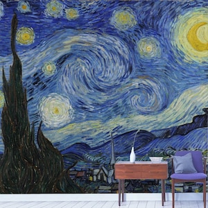 Carta da parati Notte stellata di Van Gogh / Stacca e incolla / Carta da parati rimovibile / Notte stellata / Carta da parati per soggiorno / Arte di Van Gogh / Art Deco