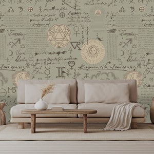 Carta da parati alchemica / Stacca e attacca / Rimovibile / Carta da parati esoterica / Carta da parati astrologica / Icone dei tarocchi / Simboli mistici