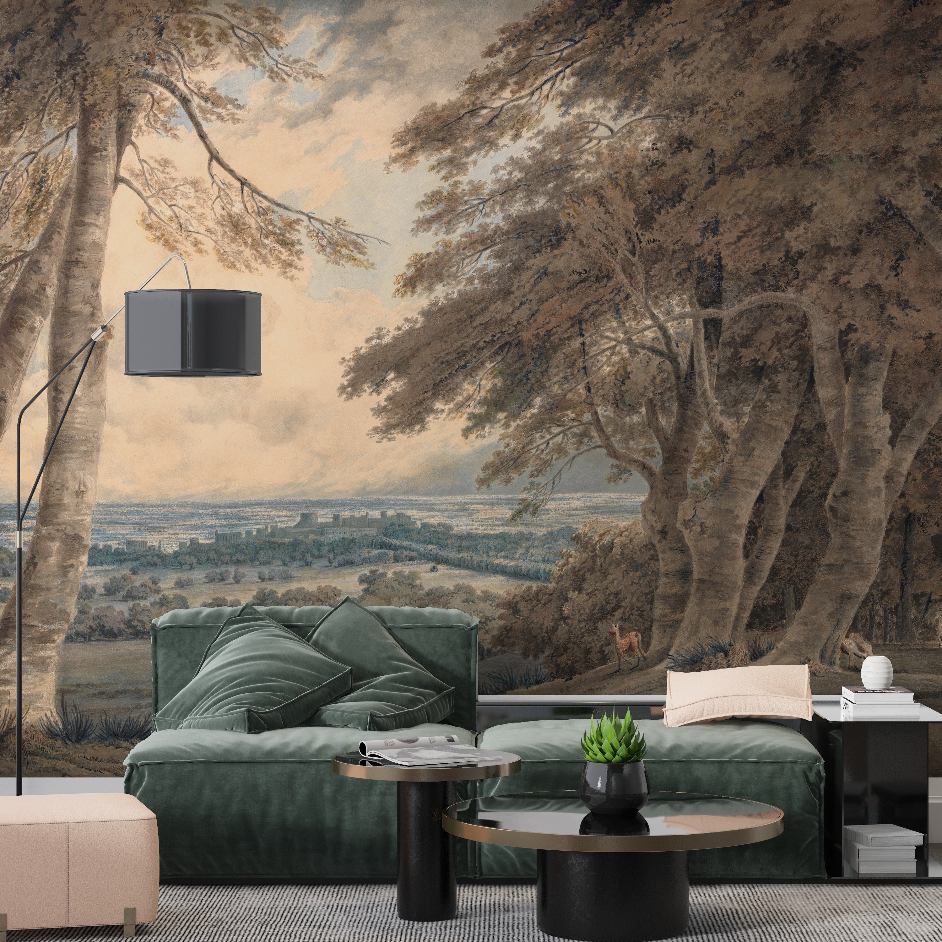 Vintage Landscape Mural Wallpaper: Peel and Stick Art Deco Wall Decor ...