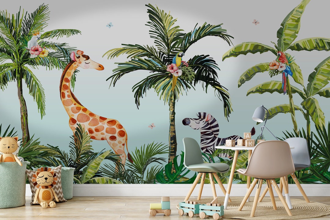 Jungle Animals Peel and Stick Wallpaper: Kids Nursery Mural - Etsy