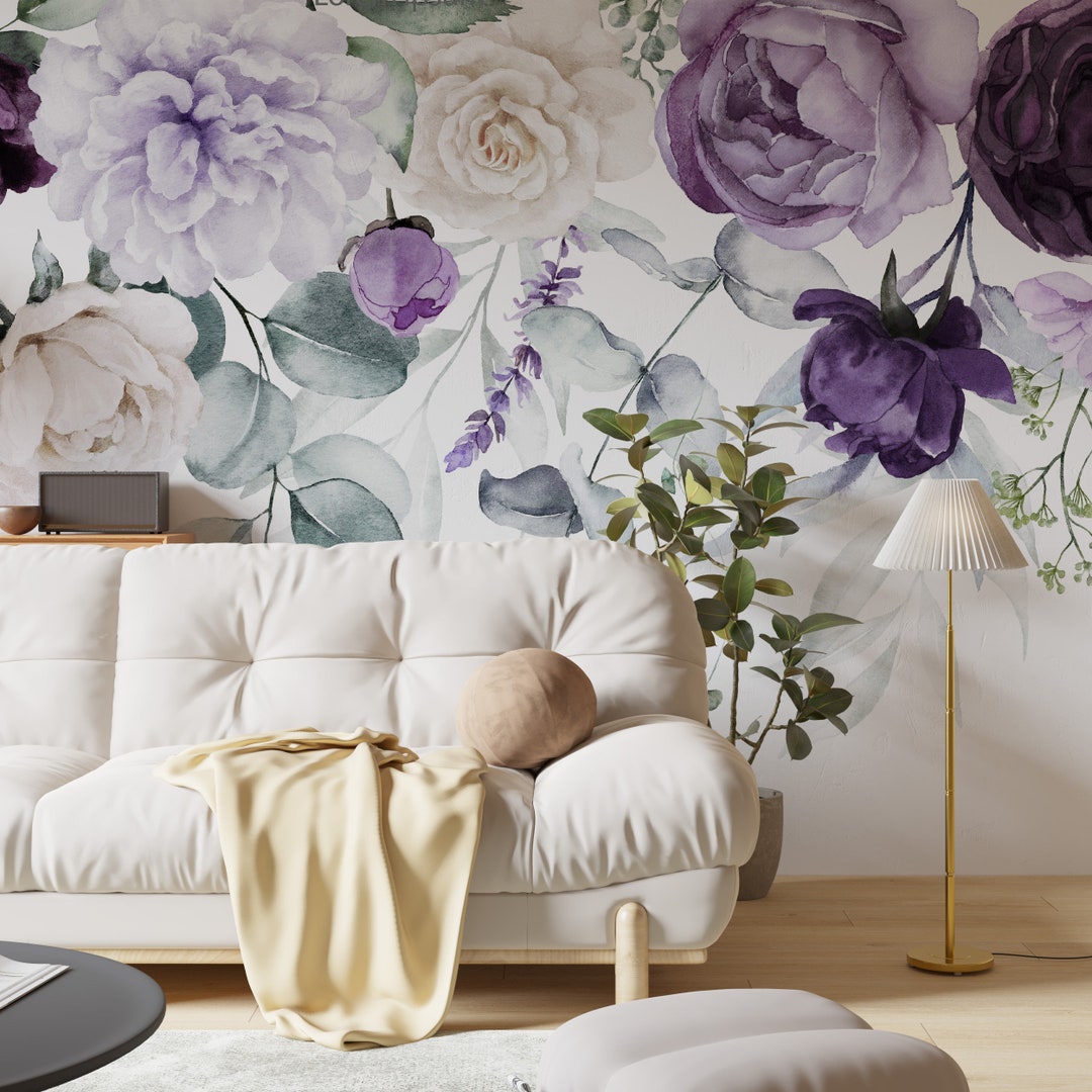 Watercolor Peony Peel and Stick Wallpaper: Floral Wall Mural - Etsy