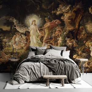 Dipinto ad olio murale / La lite di Oberon e Titania 1849 / Stacca e attacca / Decorazione murale / Carta da parati Art Deco / Carta da parati per soffitti / Arte murale