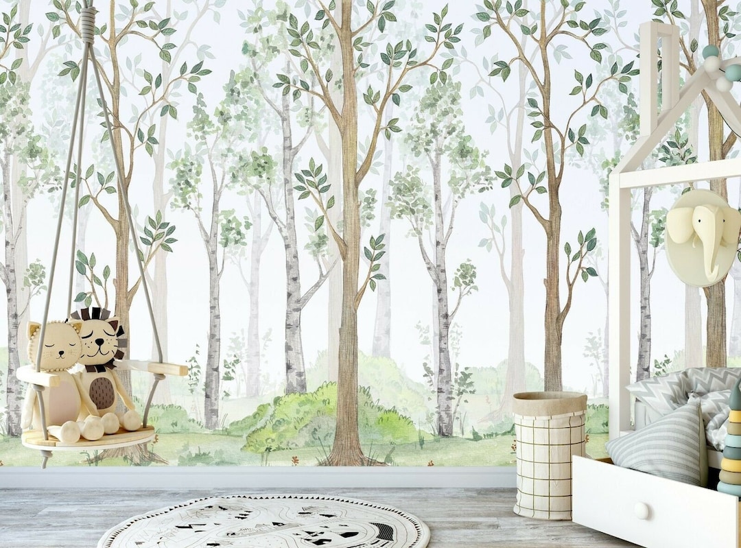 Woodland Nursery Wallpaper: Peel and Stick Forest Wall Decor - Etsy