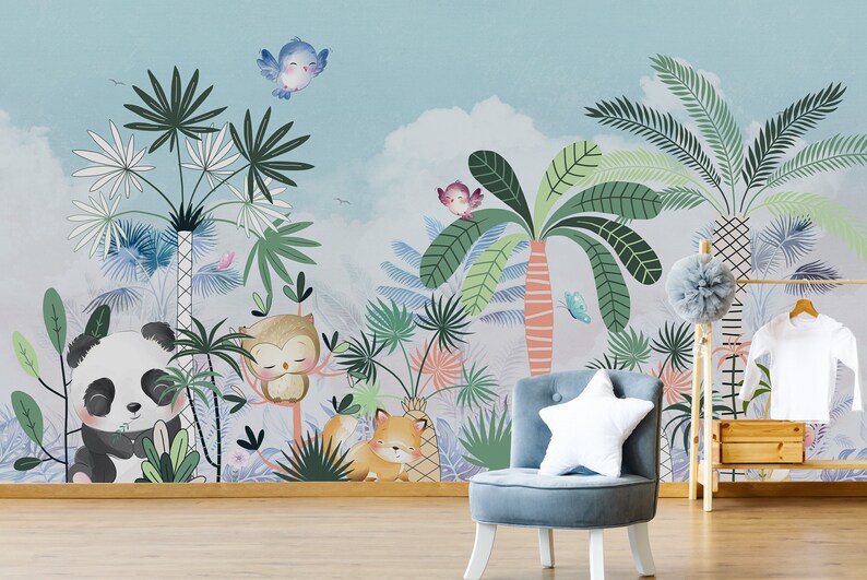 Forest Animals Wallpaper Mural: Peel and Stick Nursery Decor - Etsy