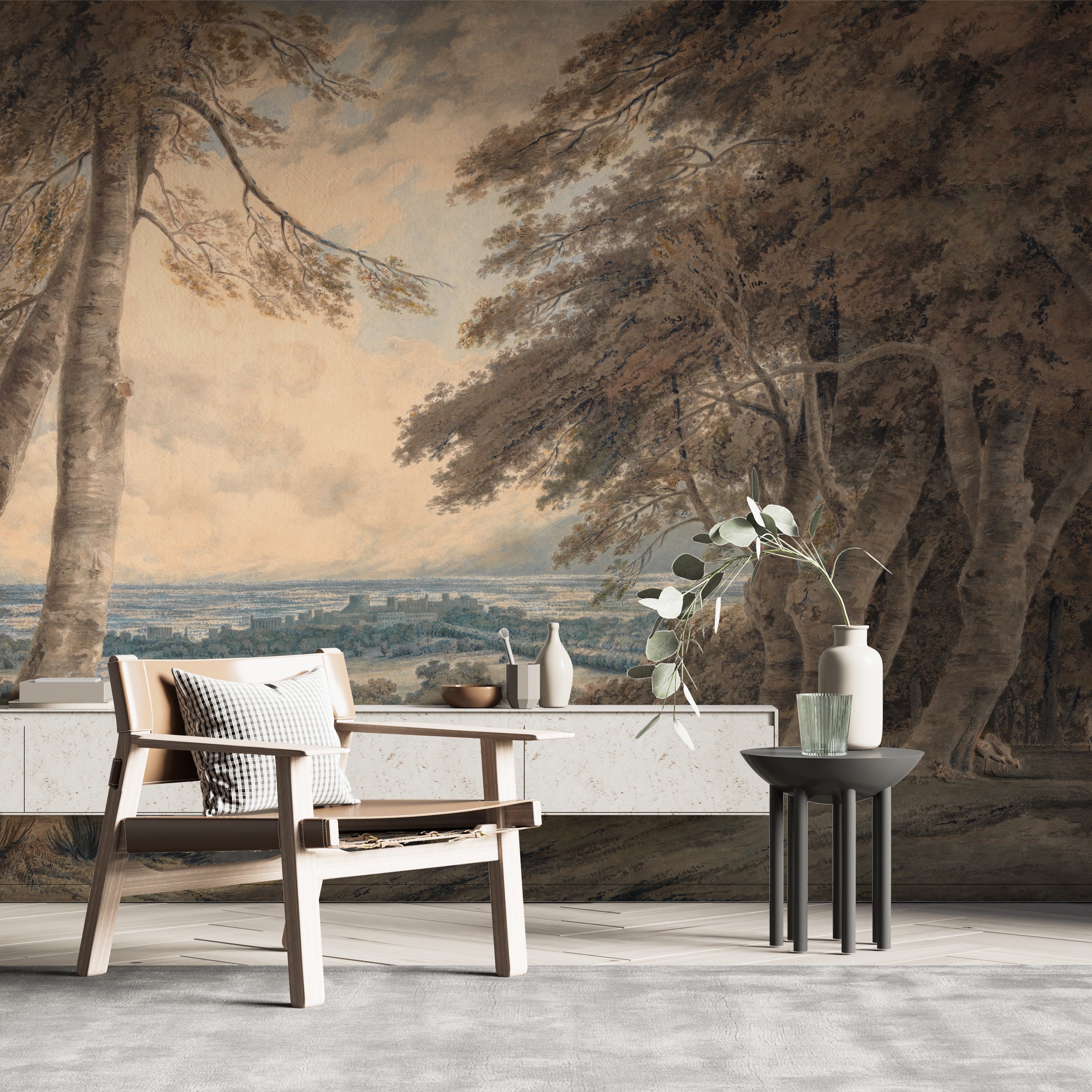 Vintage Landscape Mural Wallpaper: Peel and Stick Art Deco Wall Decor ...