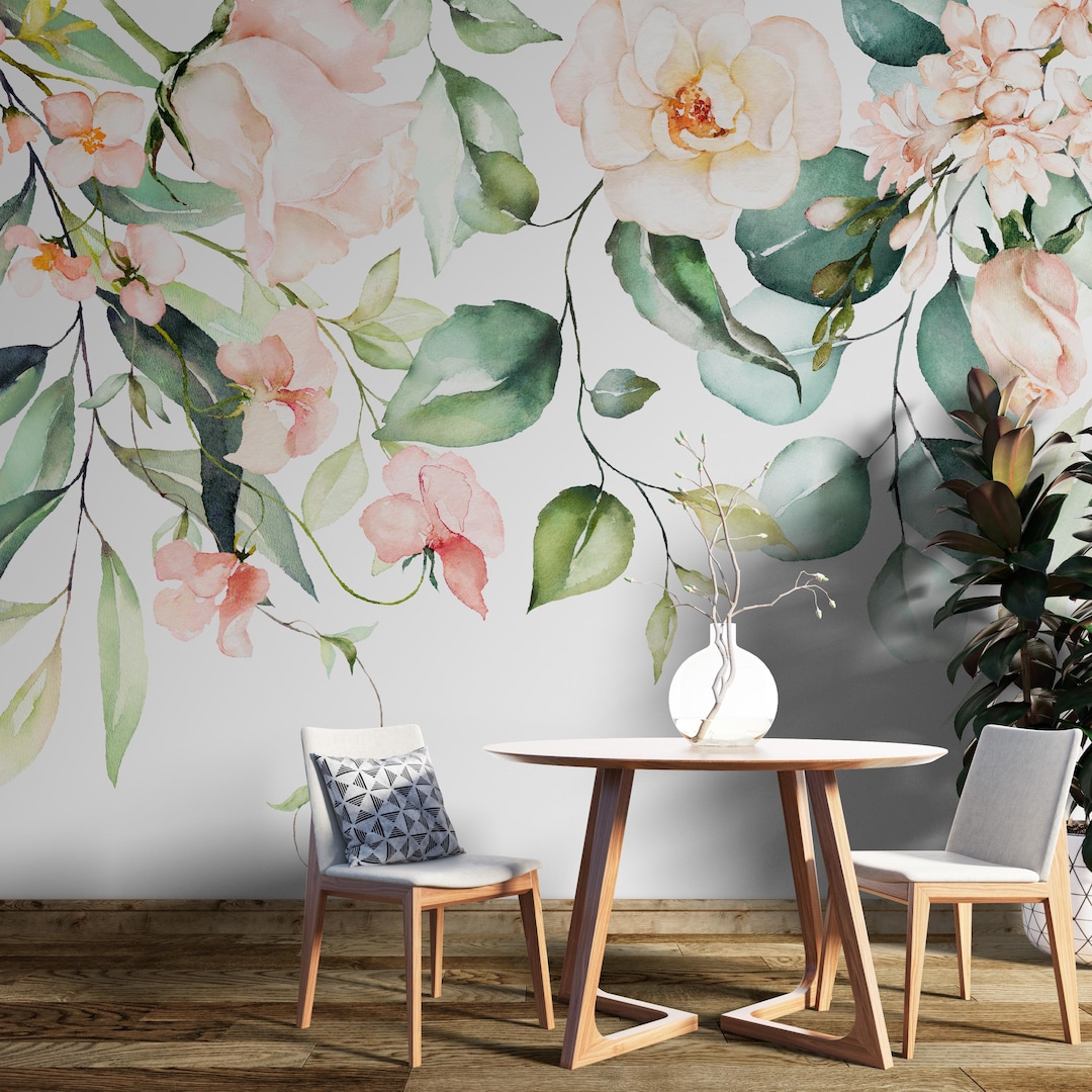Floral Peony Wallpaper | Watercolor Floral Mural | Peel and Stick ...