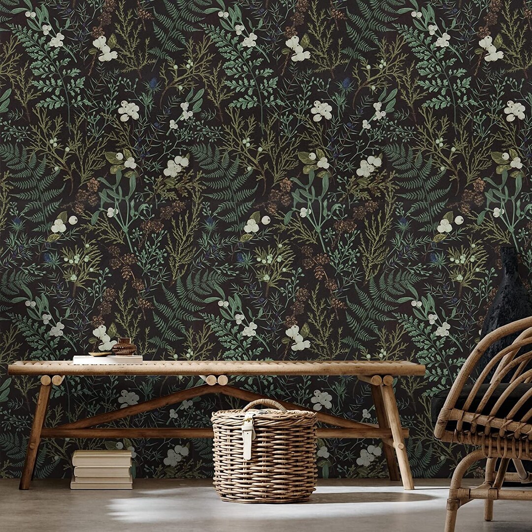 Dark Botanical Peel and Stick Wallpaper: Removable Floral Wall Mural - Etsy