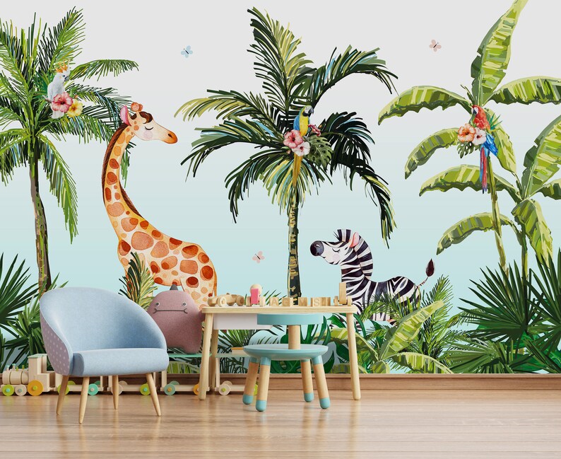 Jungle Animals Peel and Stick Wallpaper: Kids Nursery Mural - Etsy