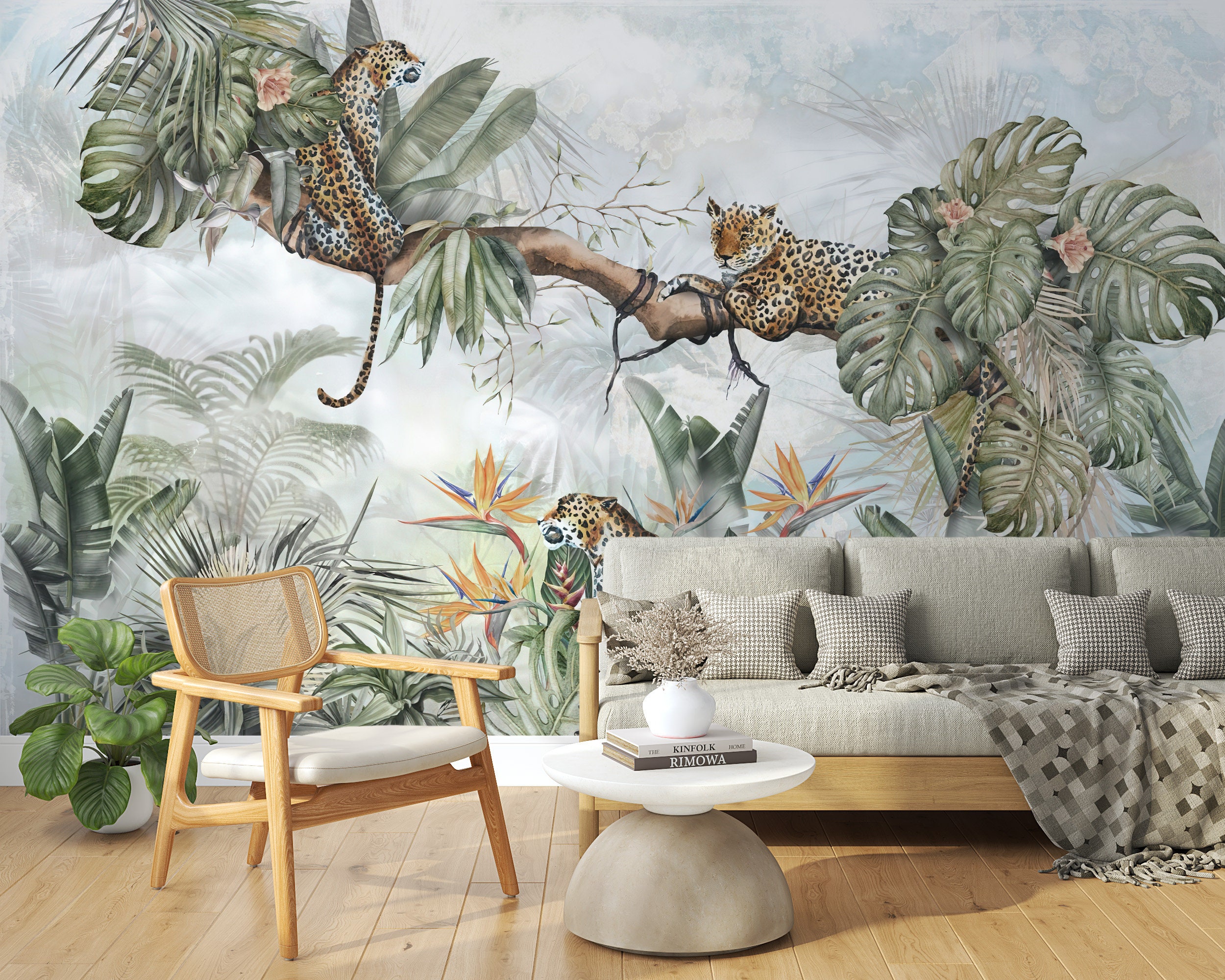 Leopard Jungle Mural: Exotic Peel and Stick Wallpaper - Etsy