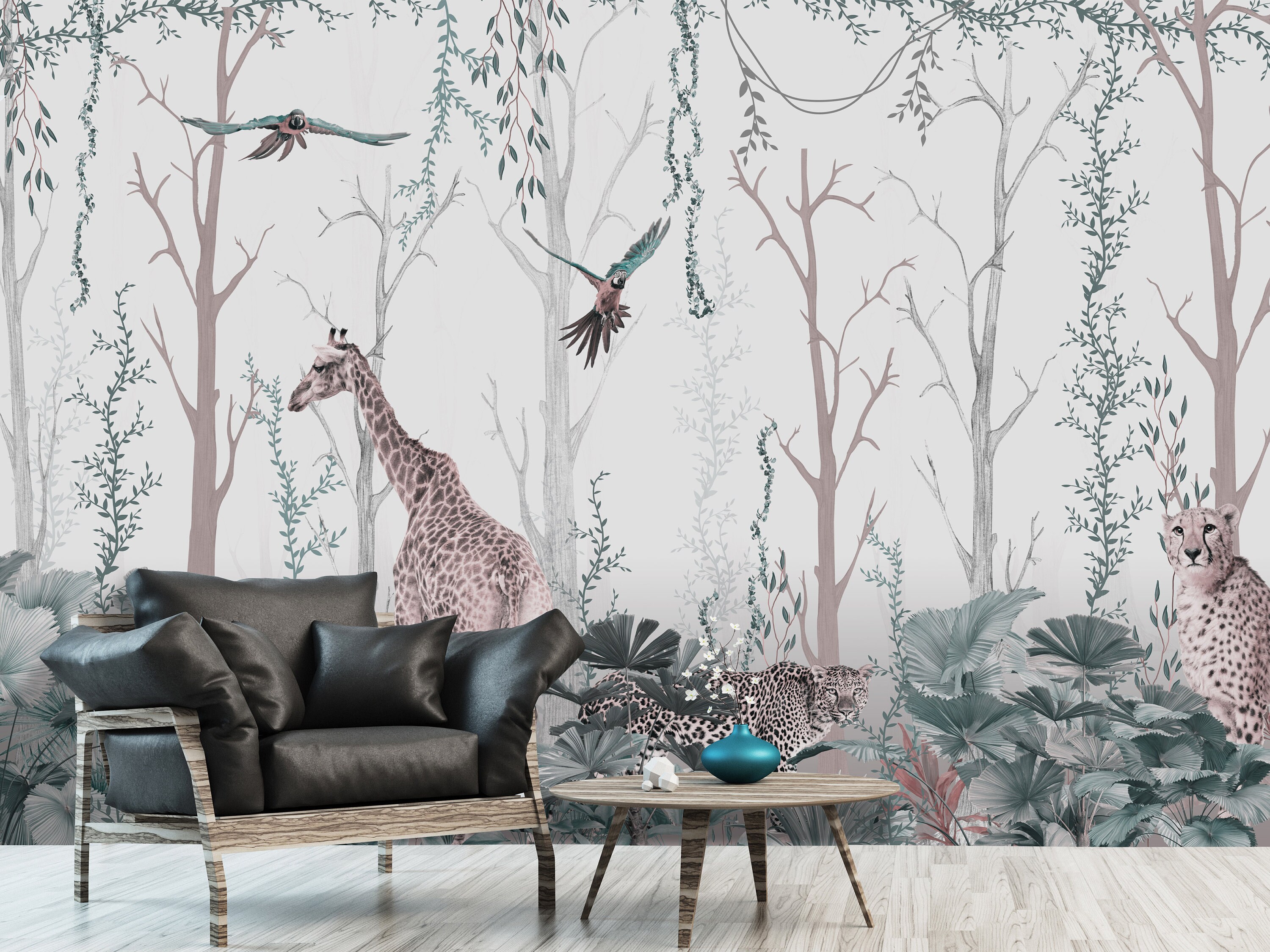 Exotic Tropical Animal Wallpaper: Peel and Stick Wall Decor - Etsy