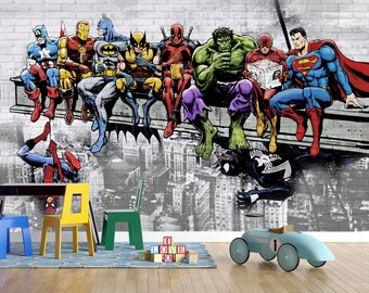 Kid Room Wallpaper | Marvel Wall Mural | Peel and Stick | Spiderman Wallpaper | Super Man Mural | Nursery Wallpaper | Marvel Wallpaper