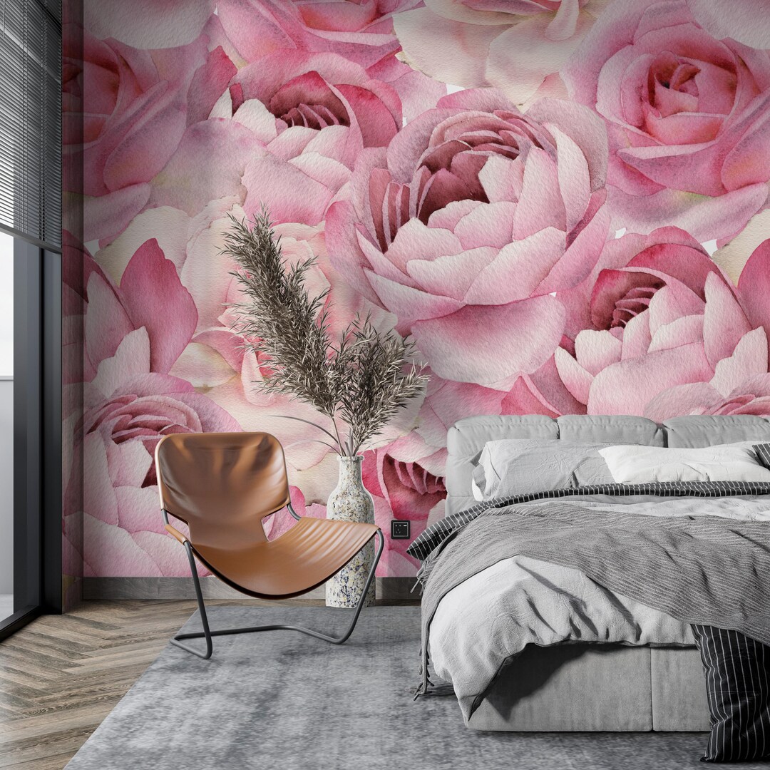Peony Wallpaper: Watercolor Floral Peel and Stick Mural | Pink Peonies ...
