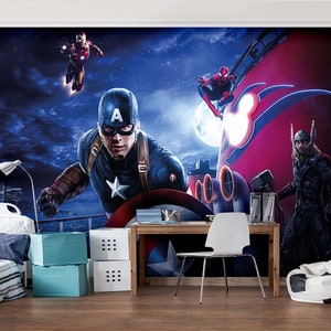 Avengers Wallpaper | Peel and Stick | Removable | Iron Man - Spider Man Wallpaper |  Avengers Decal | Kid Wall Decore | Kid Decal