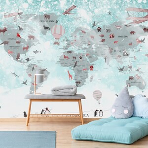 Kid Karte Wallpaper | Schälen und Aufkleben | Abnehmbar | Kinder Tapete | Kinderzimmer Tapete | Kinderzimmer Dekor | Kind Wandtattoo