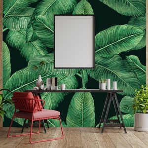 Bananenblätter Tapete | Schälen und Aufkleben | Abnehmbar | Tropische Tapete | Art Deco Tapete | Exotische Tapete | Wanddeko