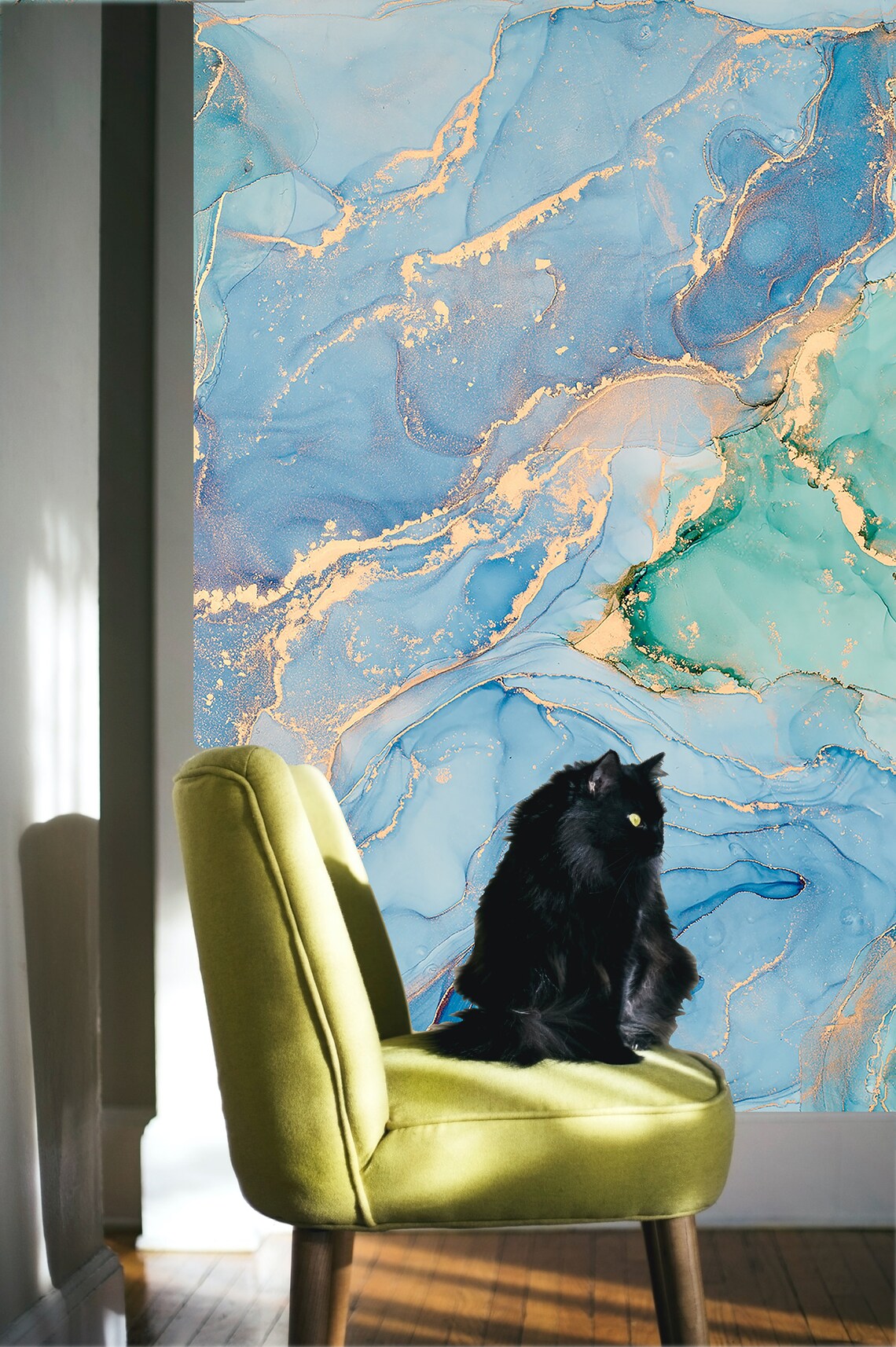 Blue Marble Mural Marble Wallpaper Removable Peel and Etsy