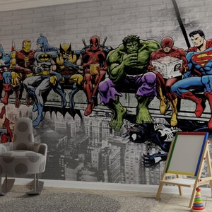 Kid Room Wallpaper | Superhero Wall Decal | Peel and Stick | Removable ...