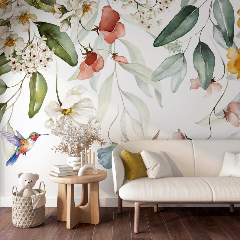 Watercolor Floral Wallpaper | Peel and Stick Mural | Non Woven Self ...