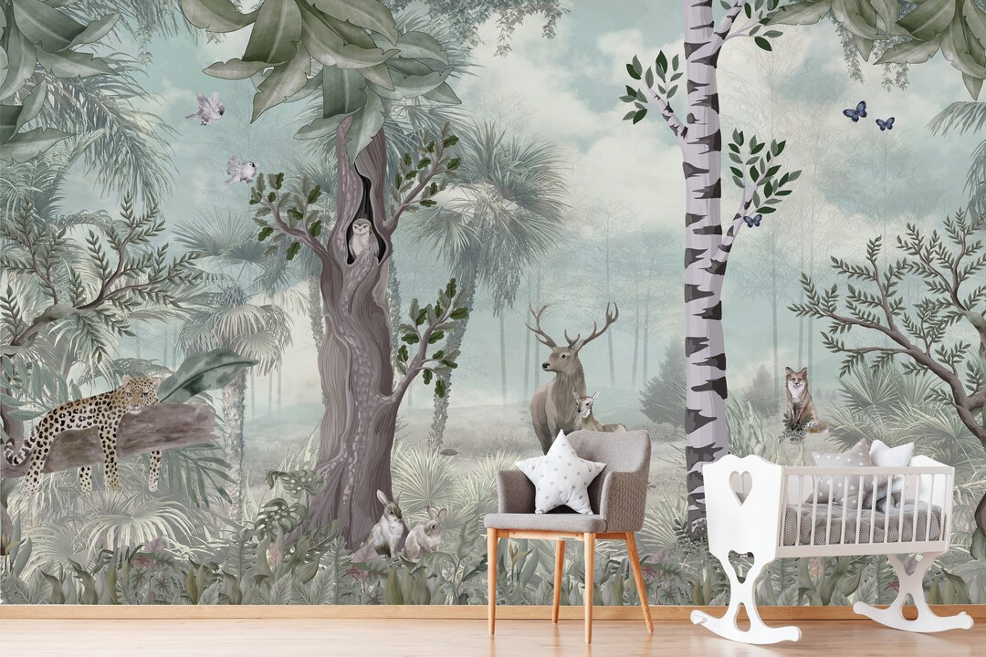 Jungle Animals Peel and Stick Wallpaper: Nursery Decor - Etsy