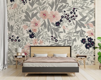 Blumentapete | Aquarell Blumen Wandbild | Art Deco Tapete | Wandbild | Trendige Tapete | Wohnzimmer Tapete | Schlafzimmer Tapete