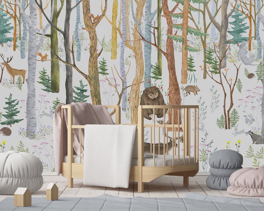 Forest Animals Wallpaper: Peel and Stick Nursery Wall Decor - Etsy