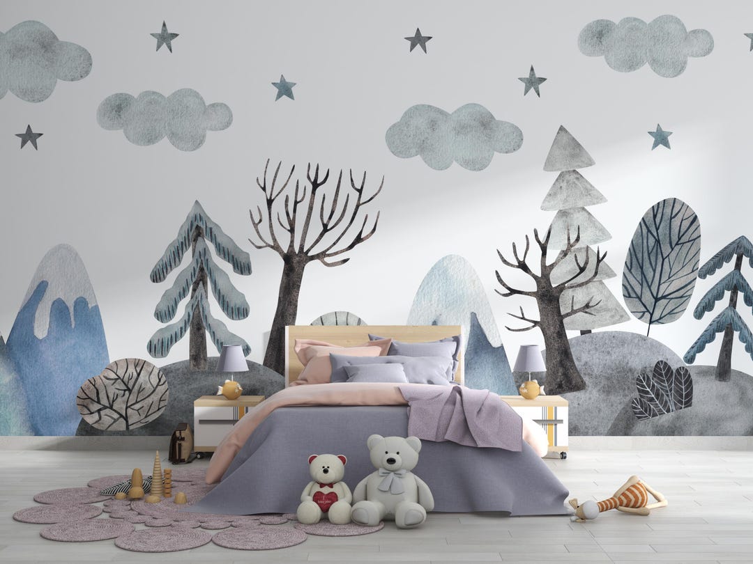 Kid Nursery Wallpaper | Watercolor Woodland Nursery Decor | Peel and ...