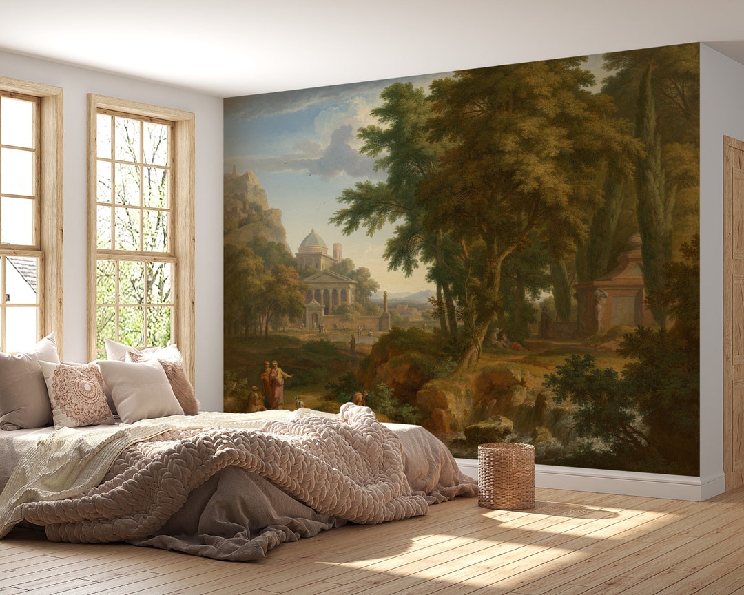 Oil Painting Wallpaper | Vintage Landscape Mural | Peel and Stick ...