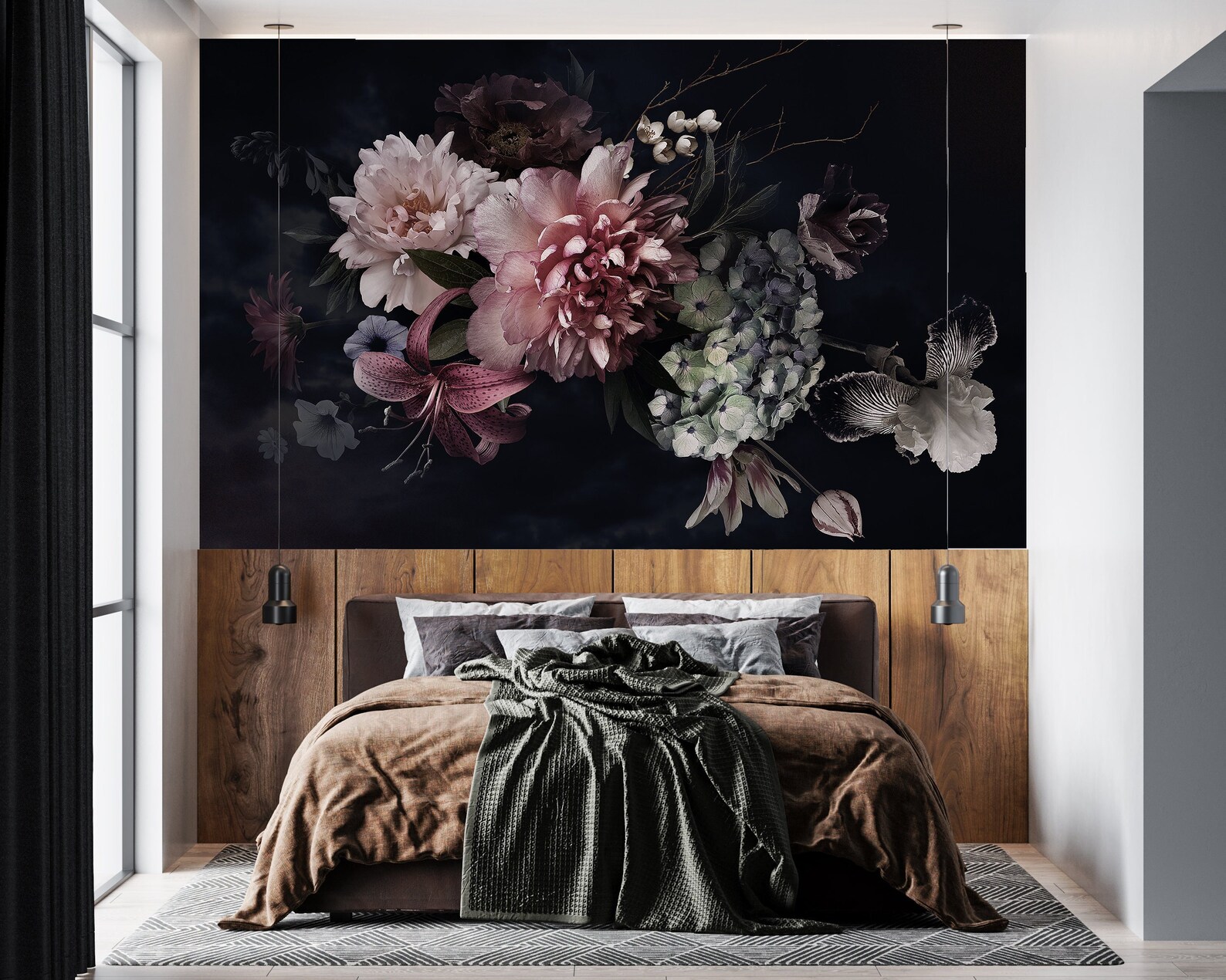 Dark Floral Peony Wallpaper: Peel and Stick Wall Decor - Etsy