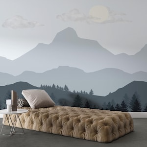 Mountains Wallpaper | Landscape Mural | Peel and Stick | Nursery Wallpaper | Kid Wallpaper | Living Room Wallpaper | Home Decor