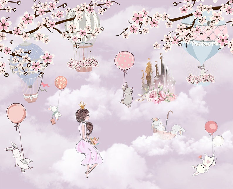 Golden Castle Clouds Peel and Stick Wallpaper - Girl Nursery Decor - Etsy