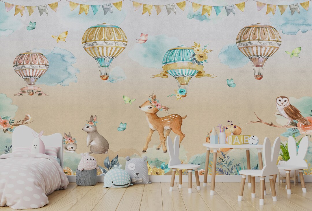 Sweet Animals With Balloons Wallpaper Peel and Stick Baby Room
