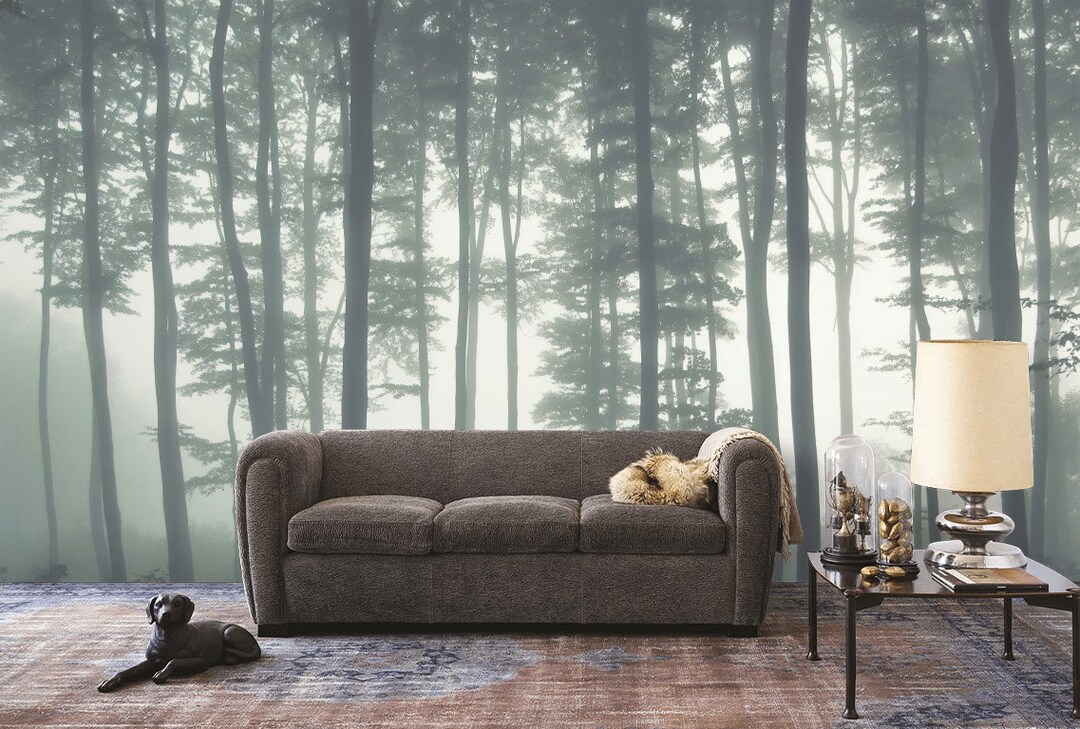Foggy Forest Wallpaper: Peel and Stick Wall Mural - Etsy